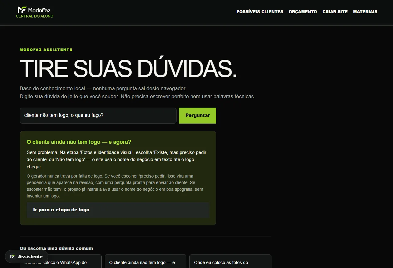Tela real do ModoFaz Assistente